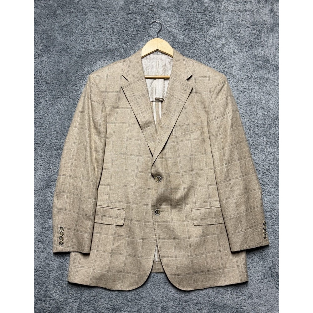 Joseph Abboud Blazer Mens 44R Plaid Wool Silk Linen ETHOMAS Sport Coat Jacket